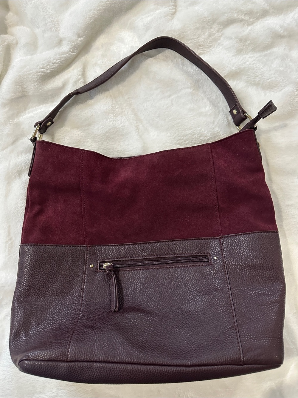 MIA & LUCA Women's Burgundy Vegan Suede & Leather Hobo Bag 14”x13” Gorgeous Boho